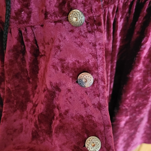 Red crushed velvet button down, hooded dress with drawstrings - Picture 7 of 7